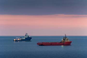 offshore supply ship sunset