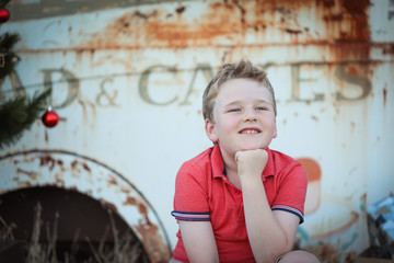 Fototapeta premium Close up portrait young blonde boy