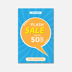 Obraz premium Flash sale ads banner with blue orange bubble