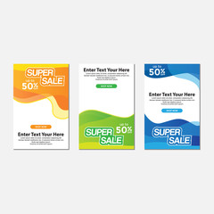 Super sale ads banner with abstract orange, green, blue