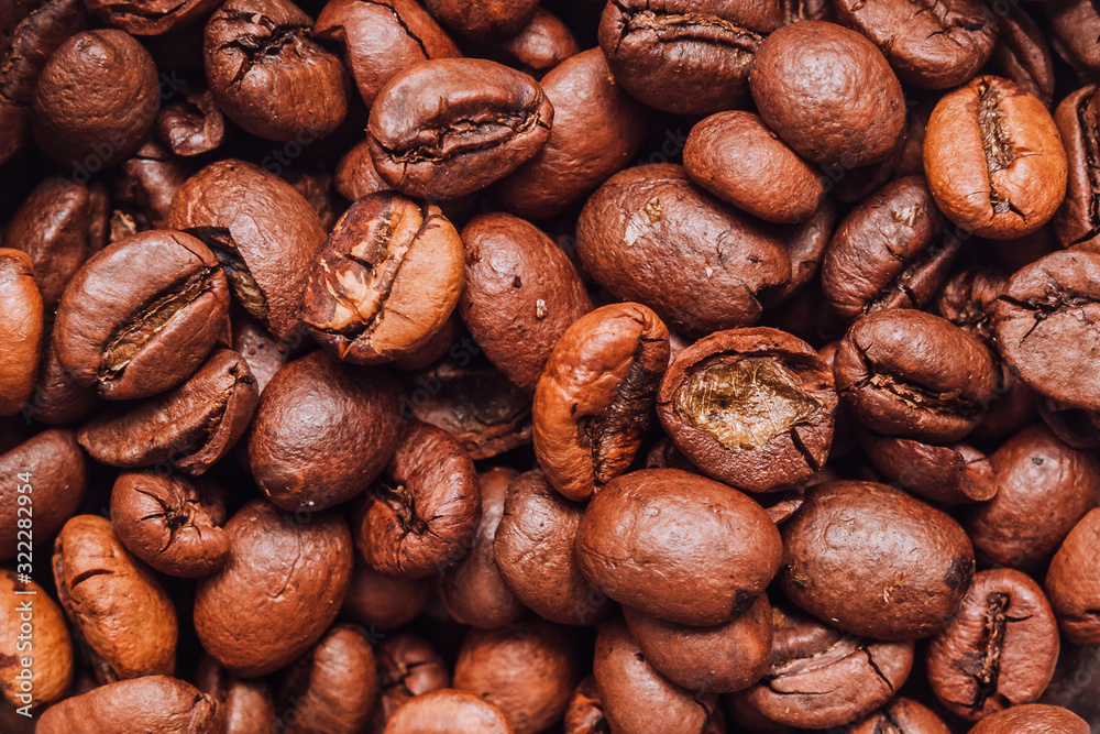 Wall mural roasted coffee beans close-up