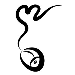 computer mouse with wire like tail , heart shape