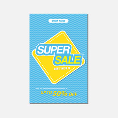 Super sale ads banner with blue yellow abstract