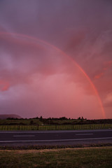 Tongariro National Park New Zealand. Rainbow. Sunset sky