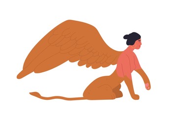 Female mythology fantastic creature sphinx vector flat illustration