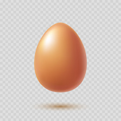 Chicken brown egg with shadow isolated on transparent background. Vector farm product icon for Easter design..