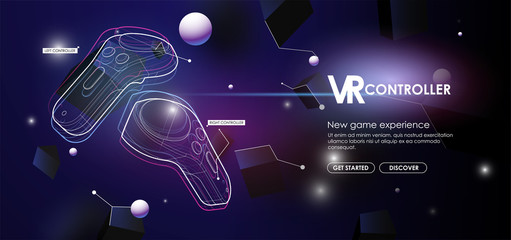 VR controller game set. Virtual reality experience. motion controller vr accessory. Modern template for web and print. Cross reality concept. © Andrew Derr