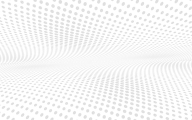 Futuristic motion grey dots perspective white background.