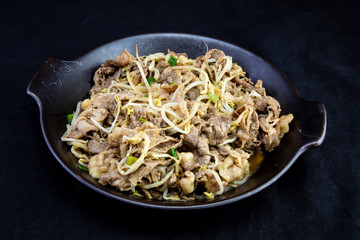 Fried Beef Brisket and mung bean sprout with soy sauce