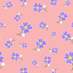 Seamless cute floral spting pattern background. Blue flower pattern on pink background. Mothers Day, 8 March