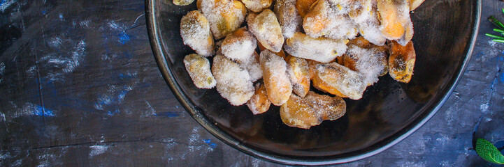 mussels frozen (seafood semi-finished) menu concept. background. top view. copy space
