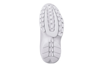 White sole of shoes. Bottom of sneakers on a white background is insulated.