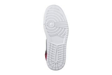 White sole of shoes. Bottom of sneakers on a white background is insulated.