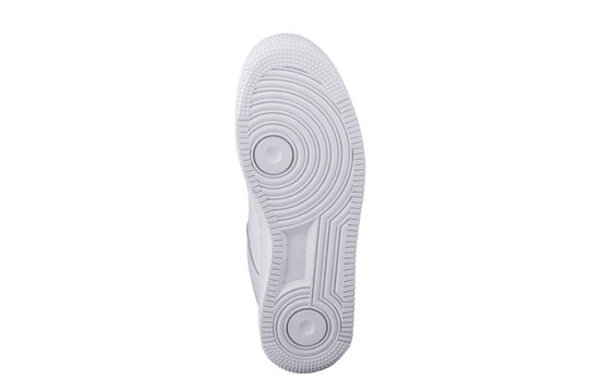 White sole of shoes. Bottom of sneakers on a white background is insulated.
