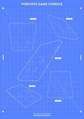 Game console portable handheld. Modern template for web and print. Hi-tech device concept. technical drawing.