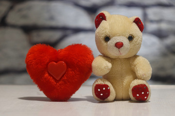 teddy bear and red heart. Stuffed plush toys