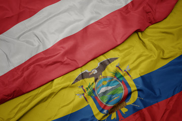 waving colorful flag of ecuador and national flag of austria.