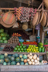 ARUSHA area: Native Market in Mto Wa Mbu near the Ngorongoro concervation area withdifferent fruits and wicker dishes