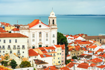 Fototapeta premium Lisbon, Portugal.- February 11, 2018: Street view of downtown in Lisbon, Portugal, Europe