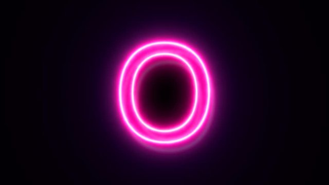 Pink neon font letter O uppercase blinks and appear in center