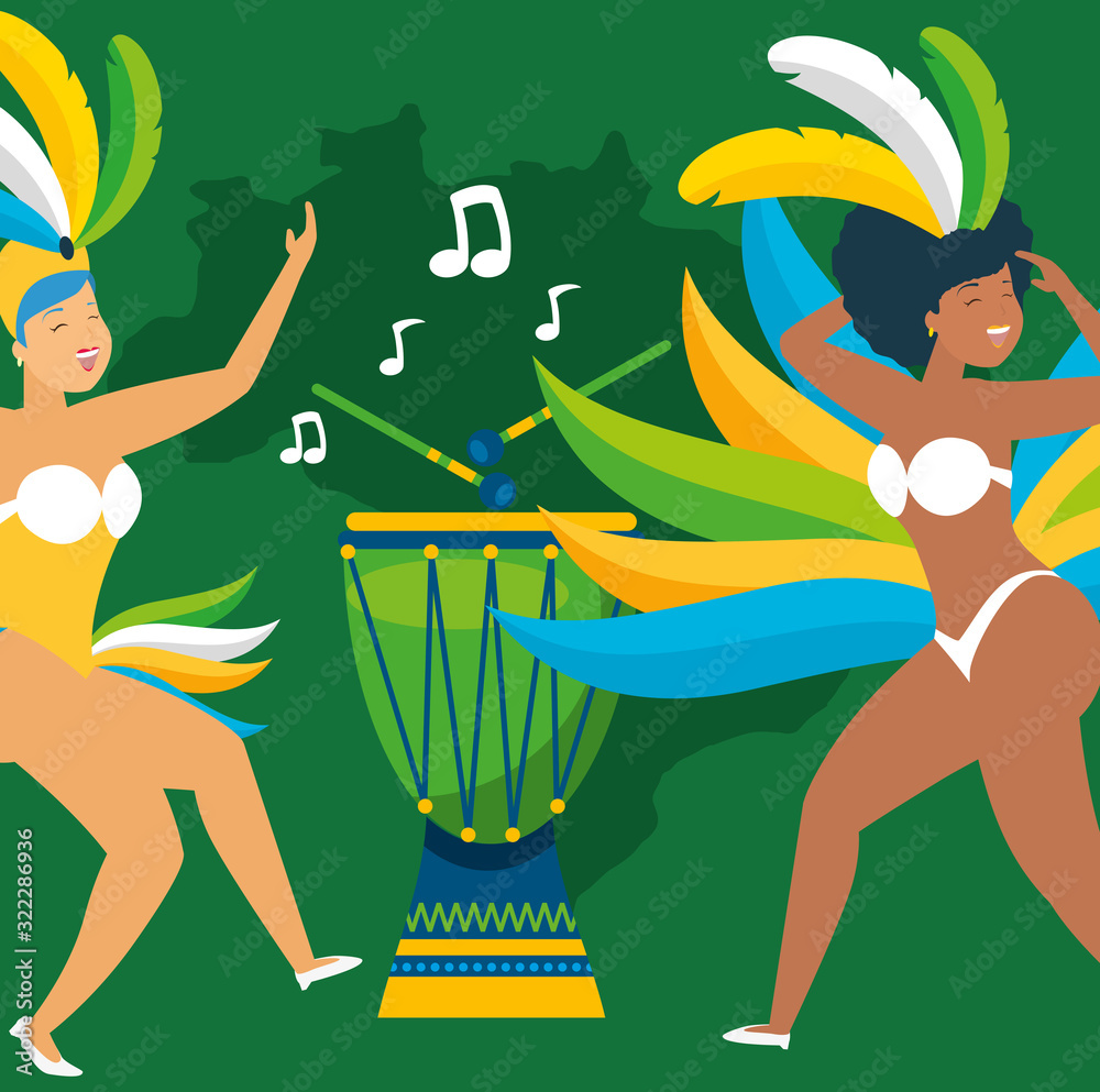 Canvas Prints brazilian garotas dancing carnival characters