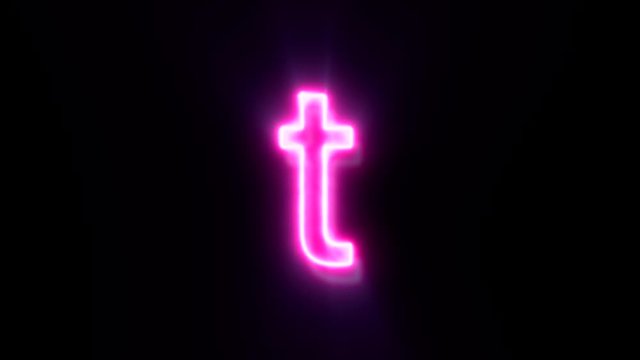Pink neon font letter T lowercase blinks and appear in center