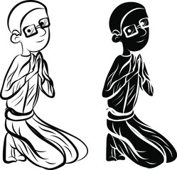 buddha or buddhist nun outline and isolate on white background.hand drawn and silhouette.