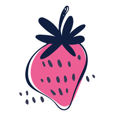 Strawberry in hand drawn style. Vector design element isolated on the white background. Colorful vector icon.  Fruit decor.   Vegetarian and vegan food in isolated modern design.
