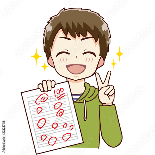 成績が上がった男の子のイラスト 100点 Wall Mural Wallpaper Murals 石原 奈津子 成績が上がった男の子のイラスト 100点 Wall Mural Wallpaper Murals 石原 奈津子