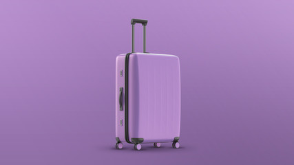 Purple pink suitcase on white background. travel concept. minimal style.