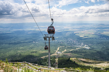 Scenic view of beautiful slovakia landscape with cable car in High Tatras.