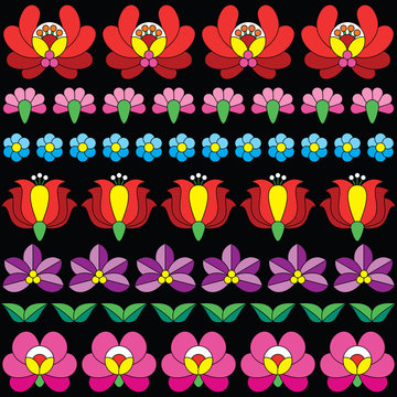 Hungarian folk art seamless vector floral pattern - repetitive background inspired by Kalocsa embroidery from Hungary  