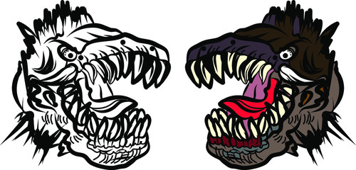 Obraz premium Dragon head isolate on white background.sticker dragon tattoo.Gold dragon on red background.