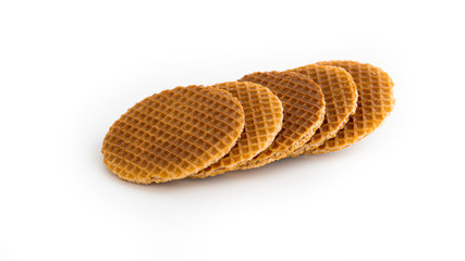 Double waffles with caramel on a white background. Isolated. 