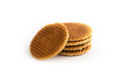 Double waffles with caramel on a white background. Isolated. 