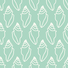 Neutral colors seamless pattern with hand drawn seashells, marine theme vector illustration in minimal scandinavian style
