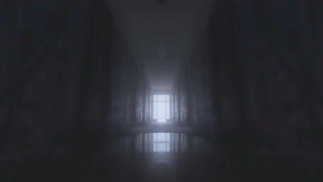 Long desolate corridor of a psychiatric ward.Life and death allegory.Paranormal activity