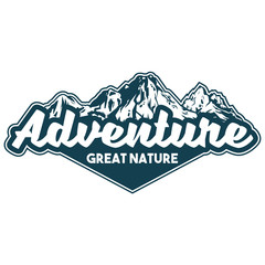 Vintage badge with great snow-capped mountains