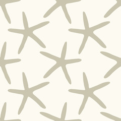 Neutral colors seamless pattern with hand drawn sea stars, marine theme vector illustration in minimal scandinavian style