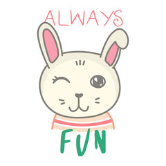 Obraz na płótnie Canvas kawaii doodle bunny card, cute domestic animal, lovely cartoon drawing pet, editable vector illustration for kids decoration, poster, print