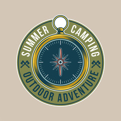 Vintage badge with classic metal compass
