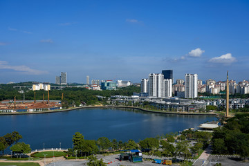 Fototapeta na wymiar Putrajaya city with lake at noon in Malaysia