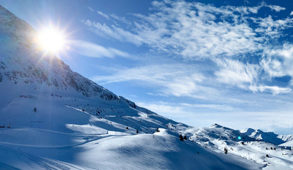 Beautiful Winter Switzerland Mountains On Popular Ski Resort