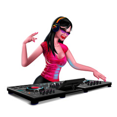 woman dj in action disco music techno house prety headphones