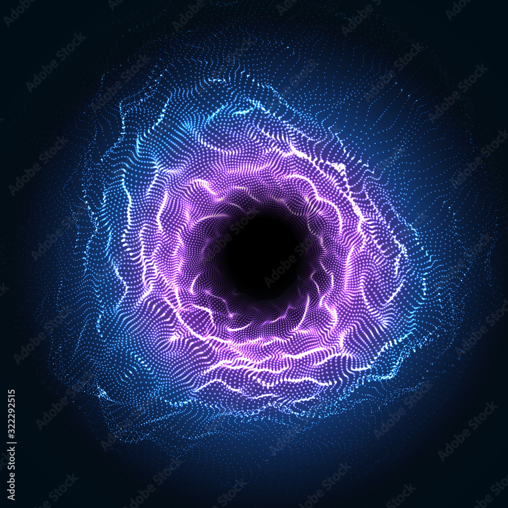 Wall mural vector abstract futuristic digital landscape with particles dots and stars on horizon. computer geom