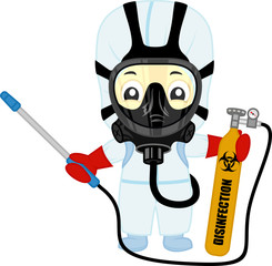 vector cute medical scientist in hazmat suits cleaning and disinfecting coronavirus epidemic MERS-CoV.  Concept wuhan 2019-nCoV pandemic health illustration.