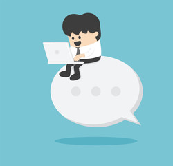 businessman working on tablet sitting text symbol indicating negotiations