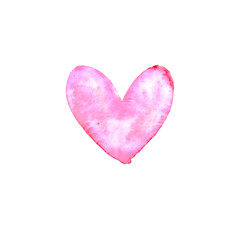 Watercolor big pink Heart love. Valentines day background texture. Hand drawn