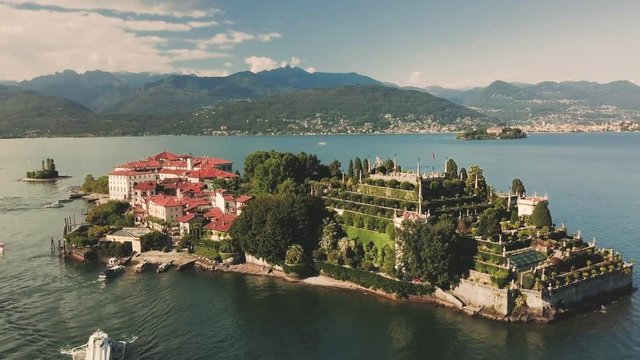 Aerial view of Lago Maggiore Isola Bella shot in 4k