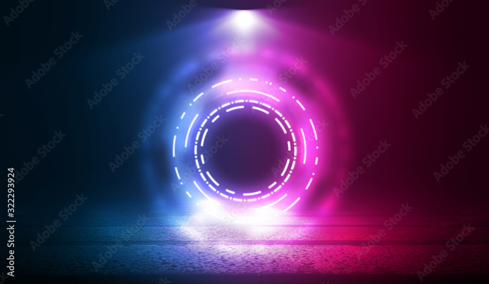 Wall mural dark abstract futuristic background. the geometric shape of the cyber circle in the middle of the sc